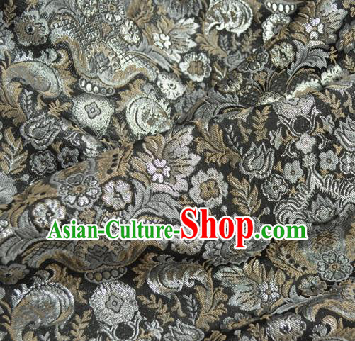 Traditional Chinese Royal Flower Pattern Design Black Brocade Silk Fabric Asian Satin Material