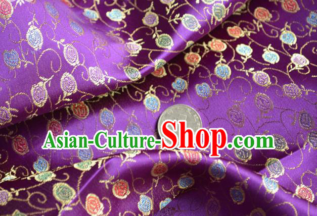 Traditional Chinese Royal Flowers Vine Pattern Design Purple Brocade Silk Fabric Asian Satin Material
