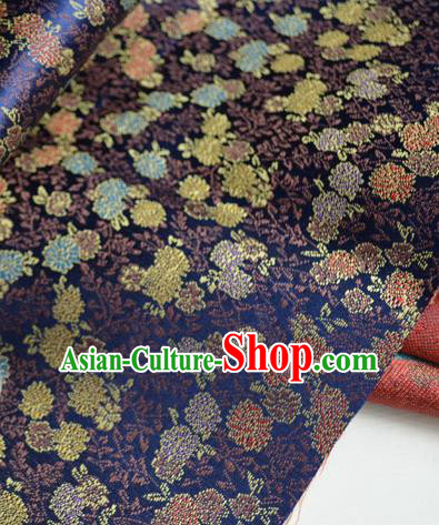 Traditional Chinese Royal Chrysanthemum Pattern Design Royalblue Brocade Silk Fabric Asian Satin Material
