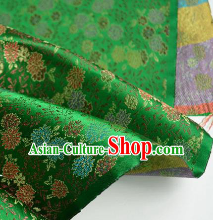 Traditional Chinese Royal Chrysanthemum Pattern Design Green Brocade Silk Fabric Asian Satin Material