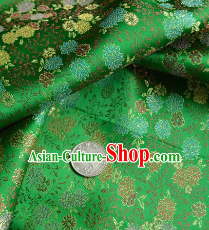 Traditional Chinese Royal Chrysanthemum Pattern Design Green Brocade Silk Fabric Asian Satin Material