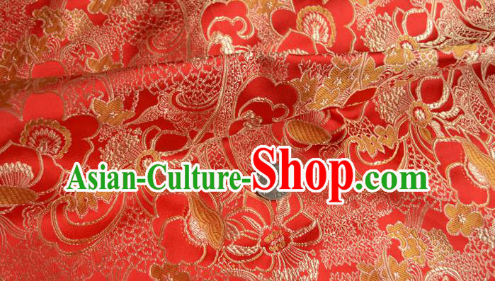 Traditional Chinese Royal Clivia Pattern Design Red Brocade Silk Fabric Asian Satin Material