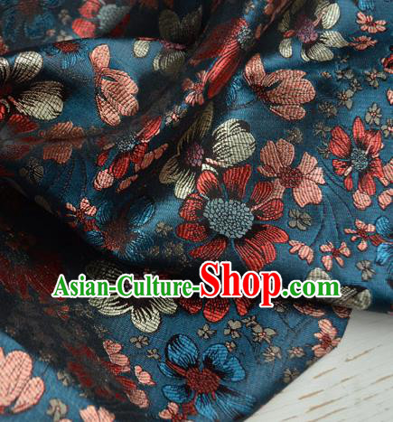 Traditional Chinese Royal Pattern Design Peacock Blue Brocade Silk Fabric Asian Satin Material