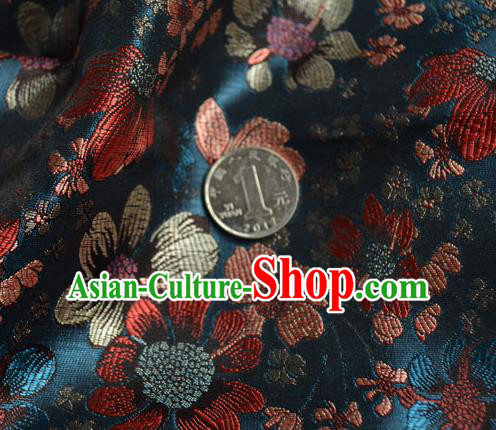 Traditional Chinese Royal Pattern Design Peacock Blue Brocade Silk Fabric Asian Satin Material