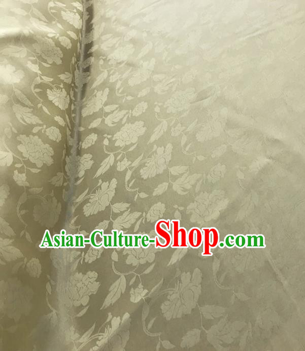 Traditional Chinese Royal Peony Pattern Design Light Yellow Brocade Silk Fabric Asian Satin Material