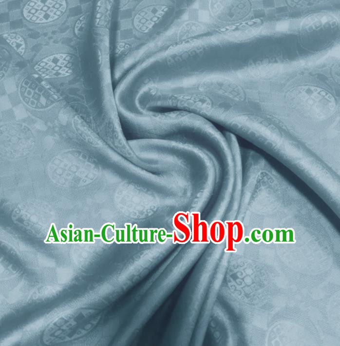 Traditional Chinese Royal Round Pattern Design Light Blue Brocade Silk Fabric Asian Satin Material