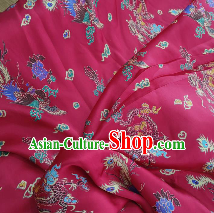 Traditional Chinese Royal Dragon Phoenix Pattern Design Rosy Brocade Silk Fabric Asian Satin Material