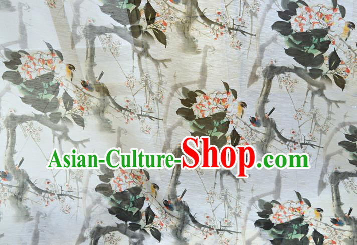 Chinese Traditional Plum Blossom Pattern Design White Silk Fabric Brocade Asian Satin Material