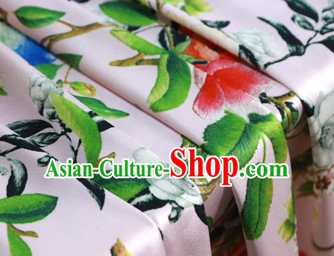 Chinese Traditional Plum Blossom Pattern Design Pink Satin Brocade Fabric Asian Silk Material