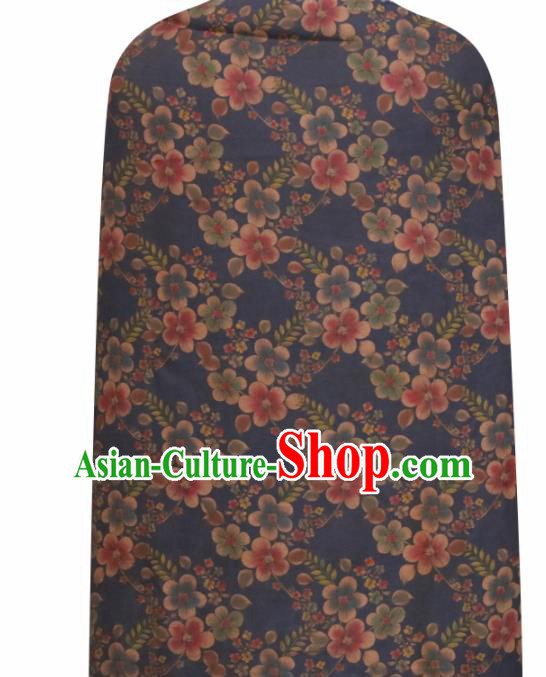 Chinese Traditional Peach Flowers Pattern Design Navy Satin Brocade Fabric Asian Silk Material