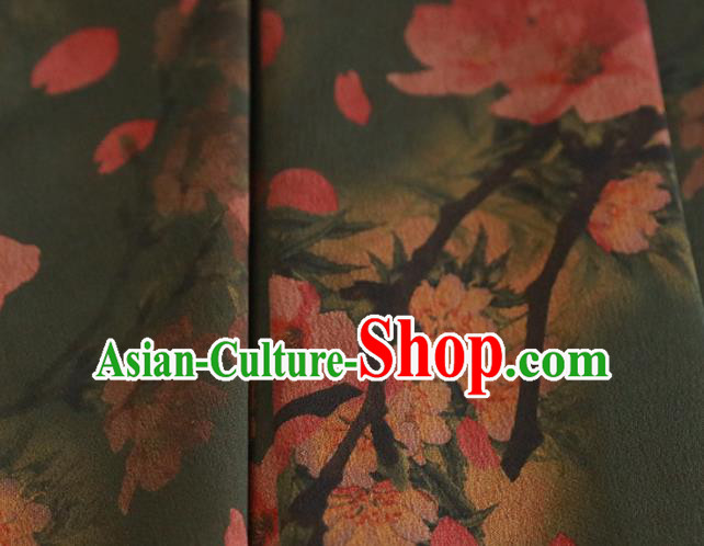 Chinese Traditional Peach Blossom Pattern Design Olive Green Satin Brocade Fabric Asian Silk Material