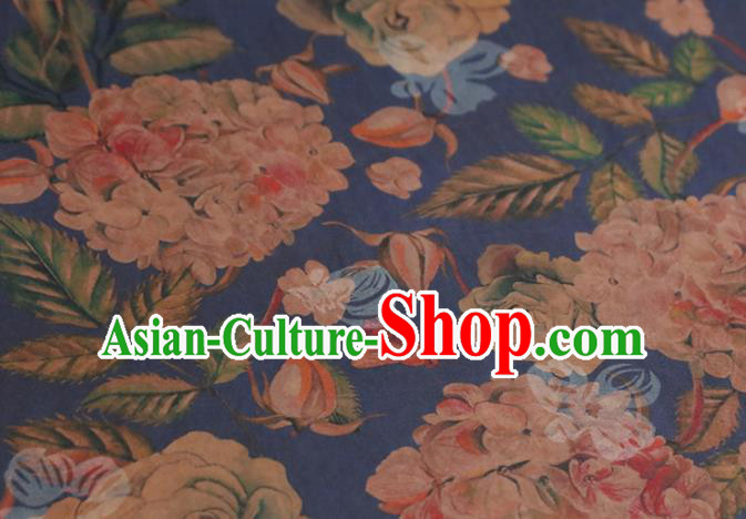 Chinese Traditional Roses Pattern Design Blue Satin Brocade Fabric Asian Silk Material