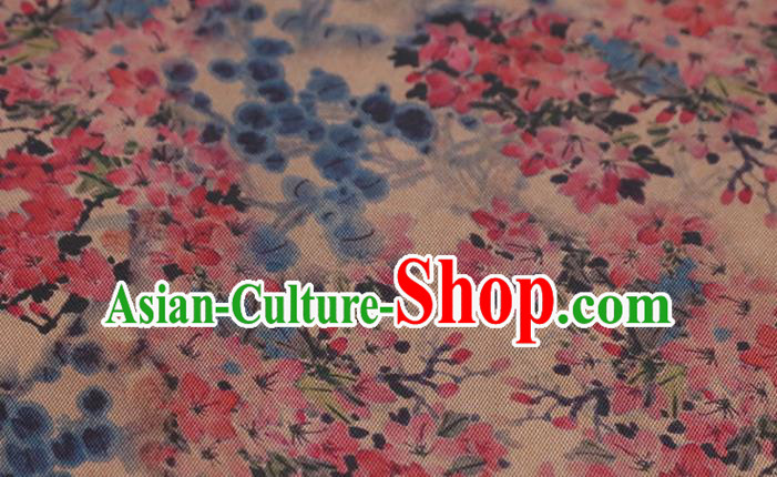 Chinese Traditional Peach Blossom Pattern Design Satin Brocade Fabric Asian Silk Material
