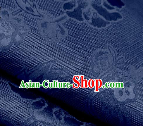 Chinese Traditional Peony Pattern Design Navy Satin Brocade Fabric Asian Silk Material