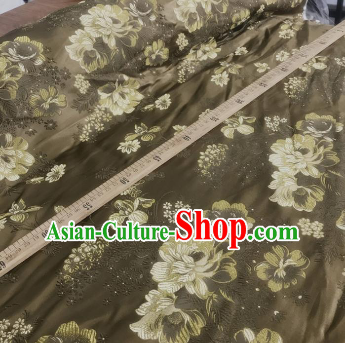 Traditional Chinese Royal Flowers Pattern Design Brown Brocade Silk Fabric Asian Satin Material