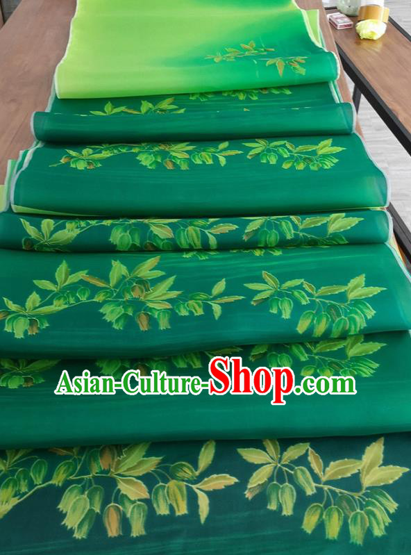 Chinese Traditional Leaf Pattern Design Atrovirens Silk Fabric Brocade Asian Satin Material