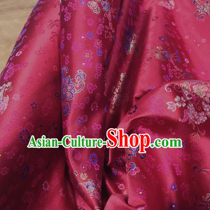 Traditional Chinese Royal Lotus Flowers Pattern Design Rosy Brocade Silk Fabric Asian Satin Material