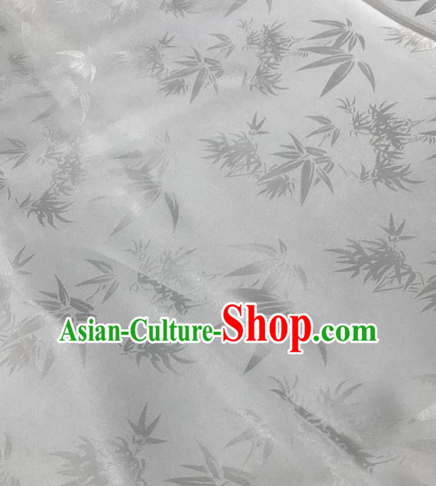 Traditional Chinese Royal Bamboo Leaf Pattern Design White Brocade Silk Fabric Asian Satin Material