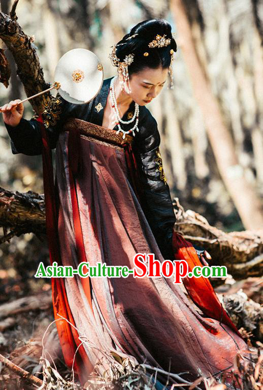 Chinese Traditional Tang Dynasty Imperial Consort Replica Costumes Ancient Peri Goddess Hanfu Dress for Women