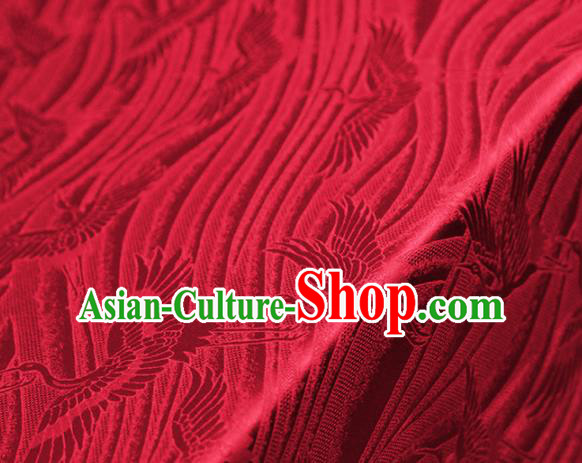 Chinese Traditional Flow Cranes Pattern Design Red Satin Brocade Fabric Asian Silk Material