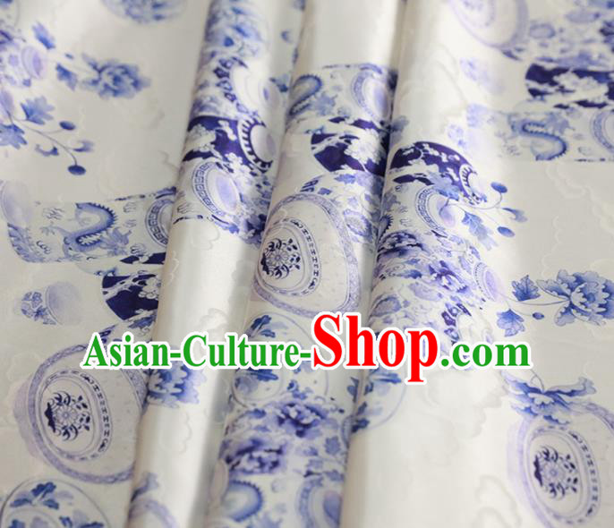 Chinese Traditional Vases Pattern Design White Satin Brocade Fabric Asian Silk Material