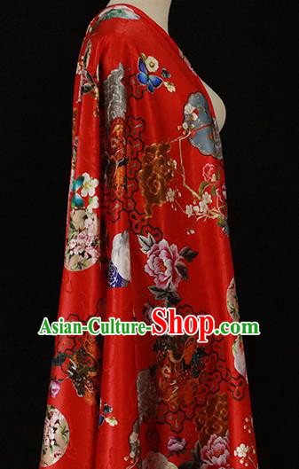 Chinese Traditional Peony Pattern Design Wedding Red Satin Brocade Fabric Asian Silk Material