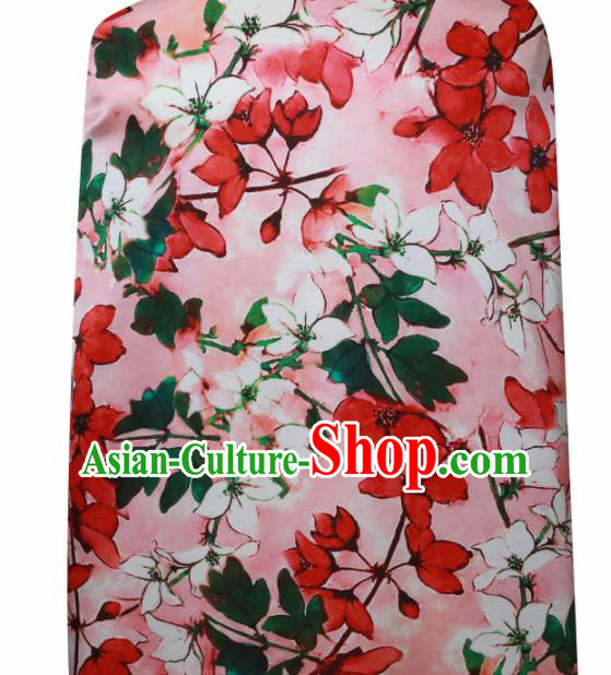 Chinese Traditional Peach Blossom Pattern Design Pink Satin Brocade Fabric Asian Silk Material