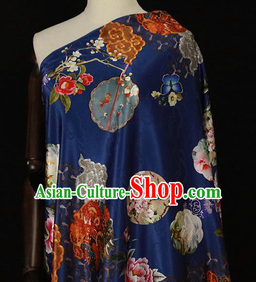 Chinese Traditional Peony Pattern Design Wedding Royalblue Satin Brocade Fabric Asian Silk Material