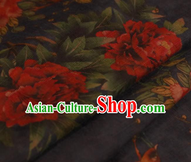 Chinese Traditional Peony Pattern Design Cheongsam Black Satin Brocade Fabric Asian Silk Material