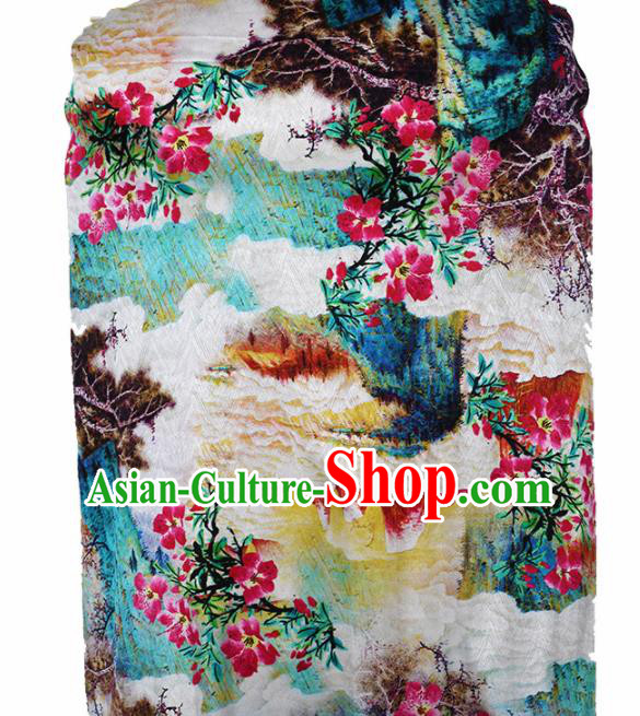 Chinese Traditional Peach Blossom Pattern Design Cheongsam Satin Brocade Fabric Asian Silk Material