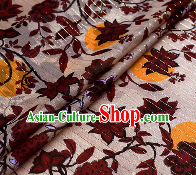Chinese Traditional Maple Leaf Pattern Design Cheongsam Satin Brocade Fabric Asian Silk Material