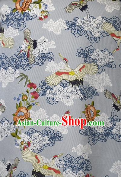 Chinese Traditional Cloud Crane Pattern Design Cheongsam Grey Satin Brocade Fabric Asian Silk Material
