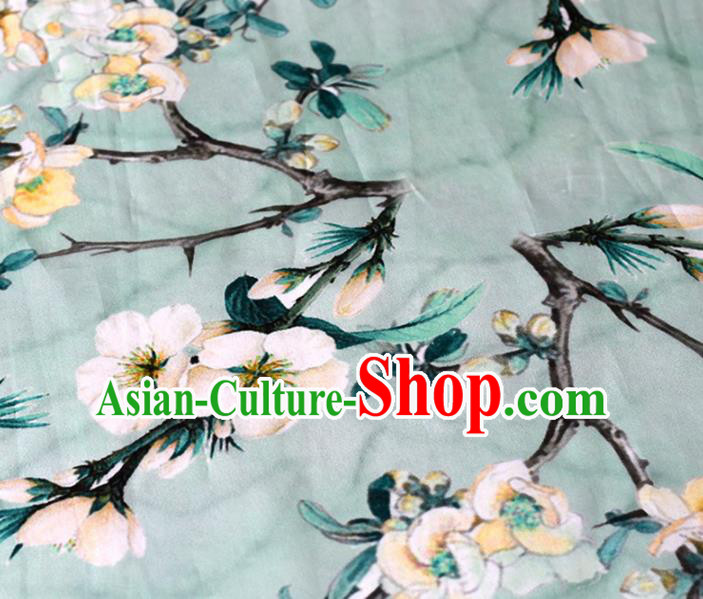 Chinese Traditional Peach Blossom Pattern Design Cheongsam Light Green Satin Brocade Fabric Asian Silk Material