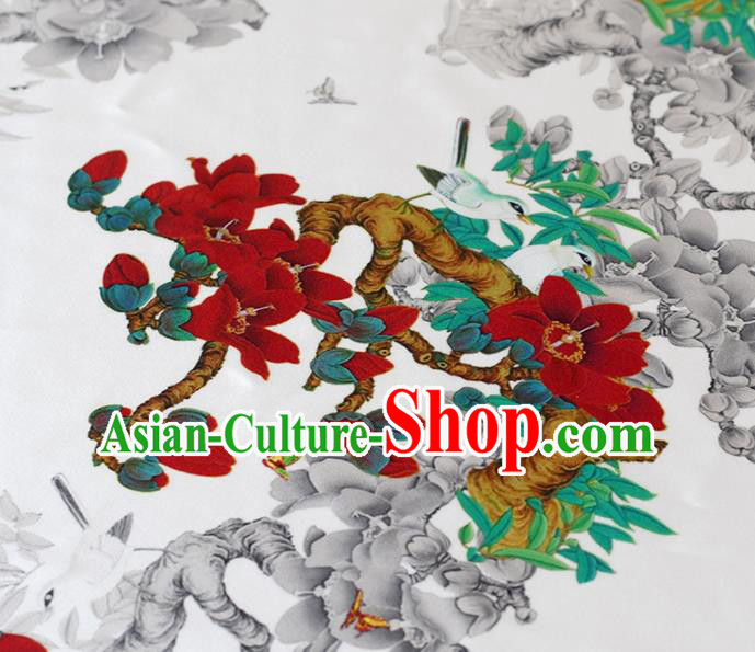 Chinese Traditional Red Flowers Pattern Design Cheongsam Satin Brocade Fabric Asian Silk Material