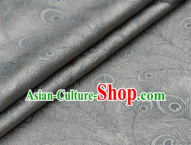 Chinese Traditional Feather Pattern Design Cheongsam Grey Satin Brocade Fabric Asian Silk Material