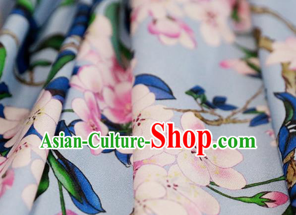 Chinese Traditional Peach Blossom Pattern Design Light Blue Satin Brocade Fabric Asian Silk Material
