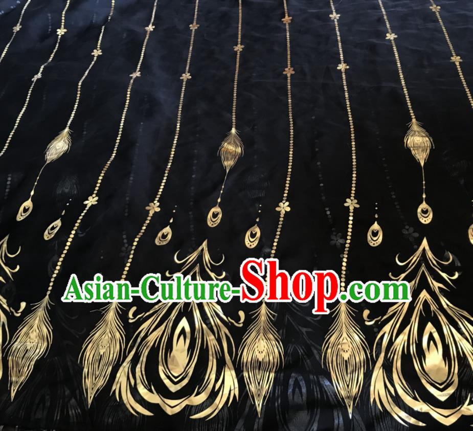 Chinese Traditional Feather Pattern Design Black Chiffon Hanfu Brocade Fabric Asian Silk Material