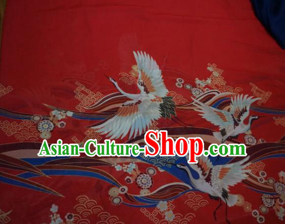 Chinese Traditional Crane Pattern Design Red Chiffon Hanfu Brocade Fabric Asian Silk Material