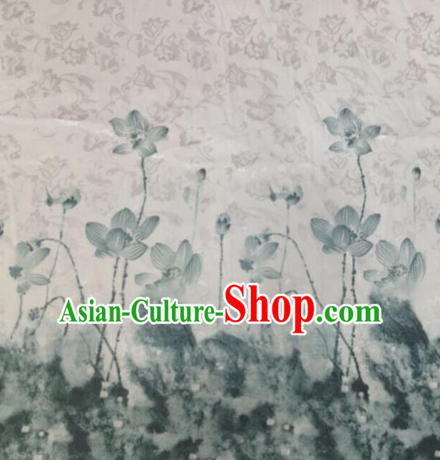 Chinese Traditional Ink Painting Lotus Pattern Design Satin Hanfu Brocade Fabric Asian Silk Material