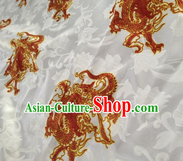 Chinese Traditional Dragon Boat Pattern Design White Satin Hanfu Brocade Fabric Asian Silk Material