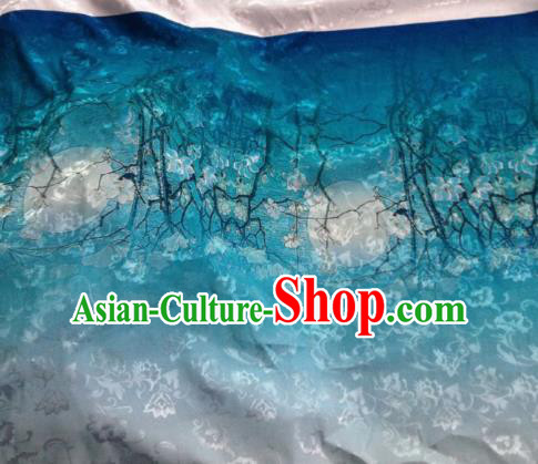 Chinese Traditional Yulan Magnolia Pattern Design Blue Satin Hanfu Brocade Fabric Asian Silk Material
