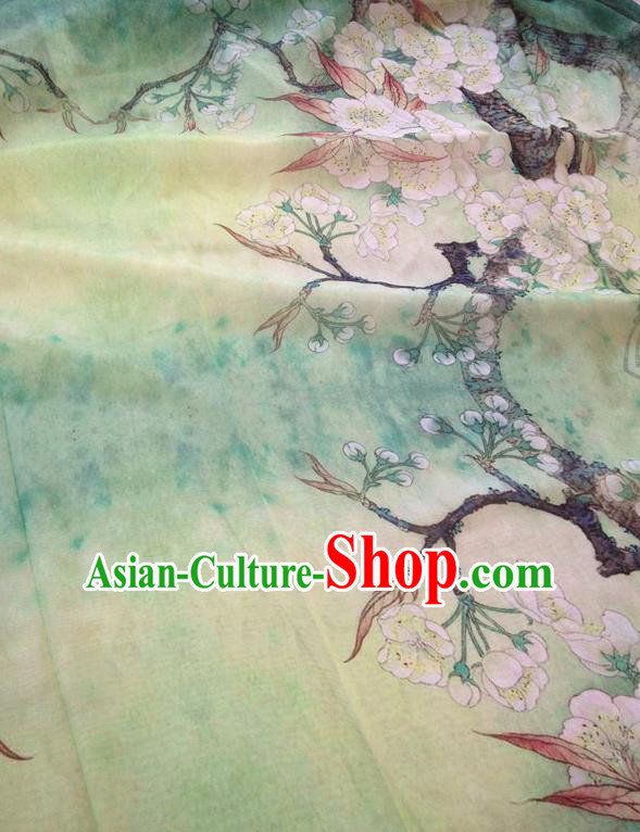 Chinese Traditional Peach Flowers Pattern Design Green Satin Hanfu Brocade Fabric Asian Silk Material