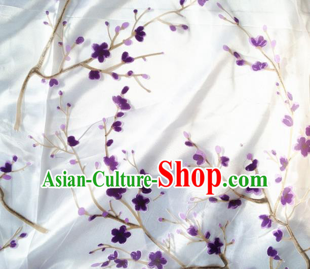 Chinese Traditional Purple Plum Pattern Design Veil Satin Hanfu Brocade Fabric Asian Silk Material