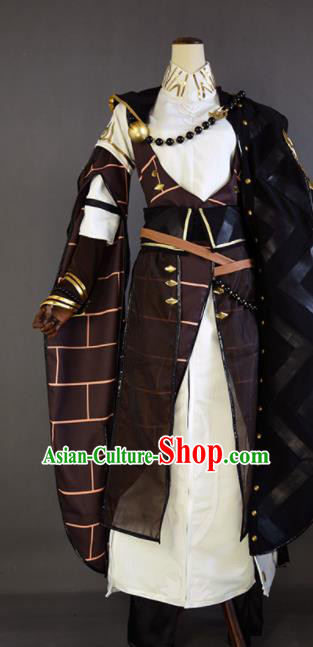 Chinese Ancient Cosplay Monk Knight Brown Clothing Traditional Hanfu Swordsman Costume for Men