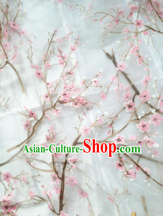 Chinese Traditional Pink Plum Pattern Design Veil Satin Hanfu Brocade Fabric Asian Silk Material