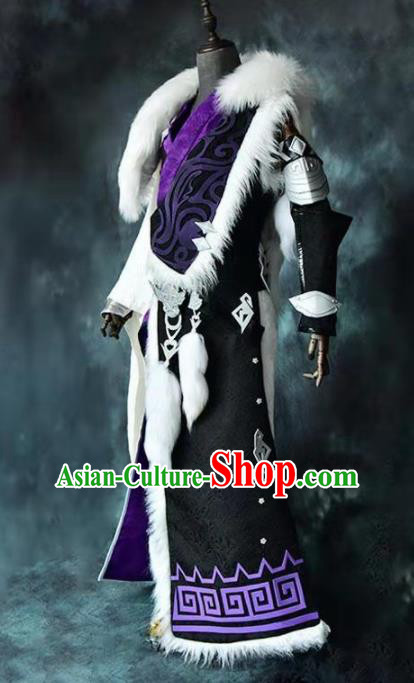 Chinese Ancient Drama Cosplay Taoist Priest King Black Clothing Traditional Hanfu Swordsman Costume for Men