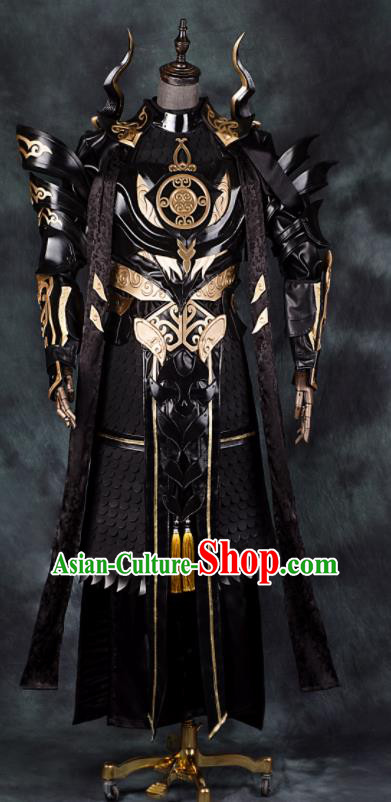 Chinese Ancient Drama Cosplay General Armor Taoist Priest Black Clothing Traditional Hanfu Swordsman Costume for Men