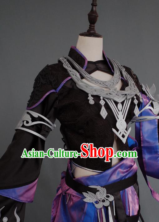 Chinese Ancient Cosplay Heroine Female Knight Black Dress Traditional Hanfu Swordsman Costume for Women