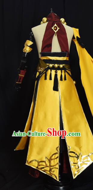 Chinese Ancient Cosplay Beggar Knight Golden Clothing Traditional Hanfu Swordsman Costume for Men