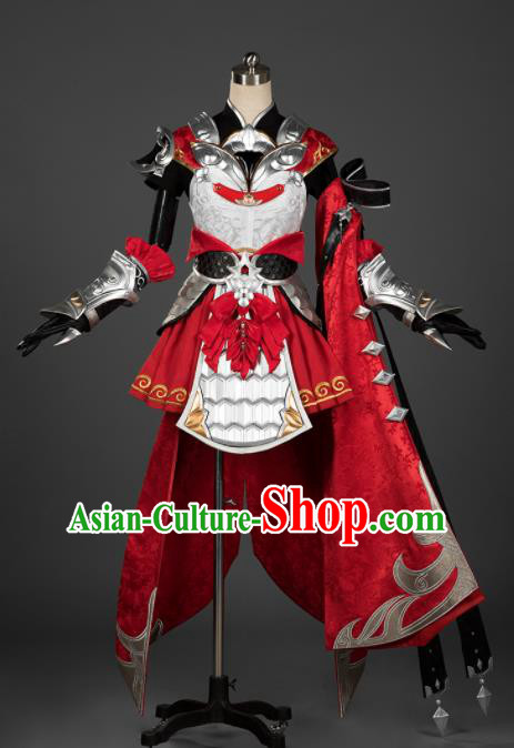 Chinese Ancient Cosplay Female General Armor Heroine Red Dress Traditional Hanfu Swordsman Costume for Women